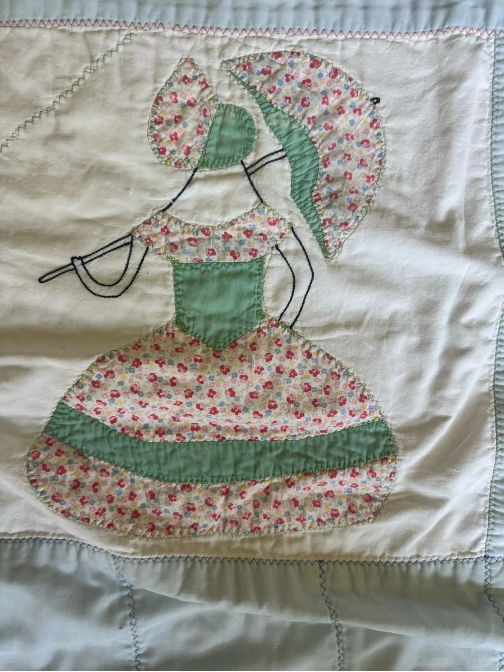 Umbrella Girl Vintage Quilt 88” X 77” Vintage